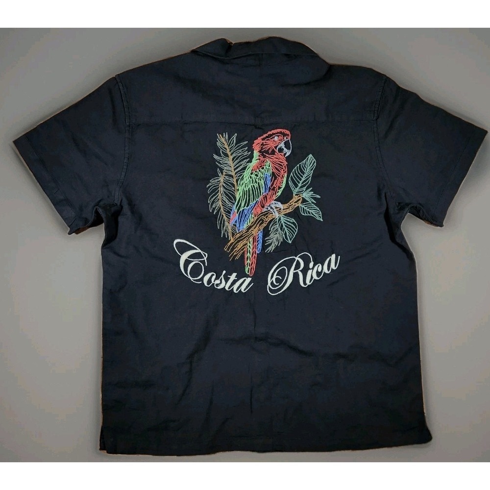 Aeropostale Costa Rica Tropical Parrot Shirt Men Medium Short Sleeve Embroidered